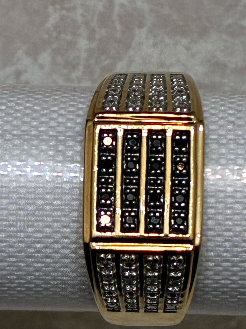Gold over 925 silver. Paved black and white Diamonds